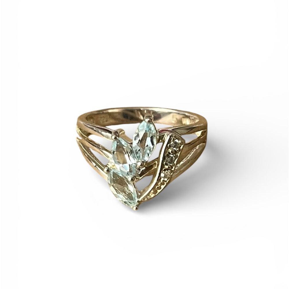 925 Sterling Silver Triple Marquise‎ Blue Topaz Gemstones Ring Size 5